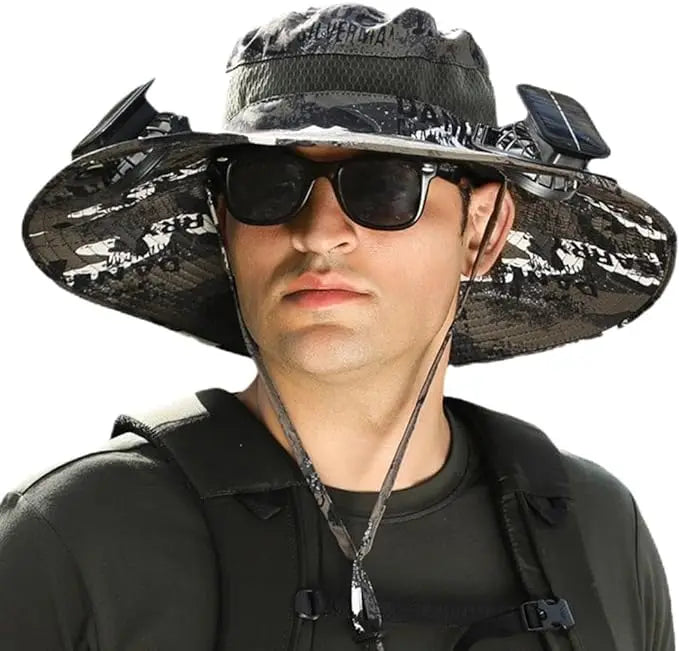 Wide Brim Solar Fan Outdoor Fishing Hat,Solar Fan Hat Upf50+ Fan Hat