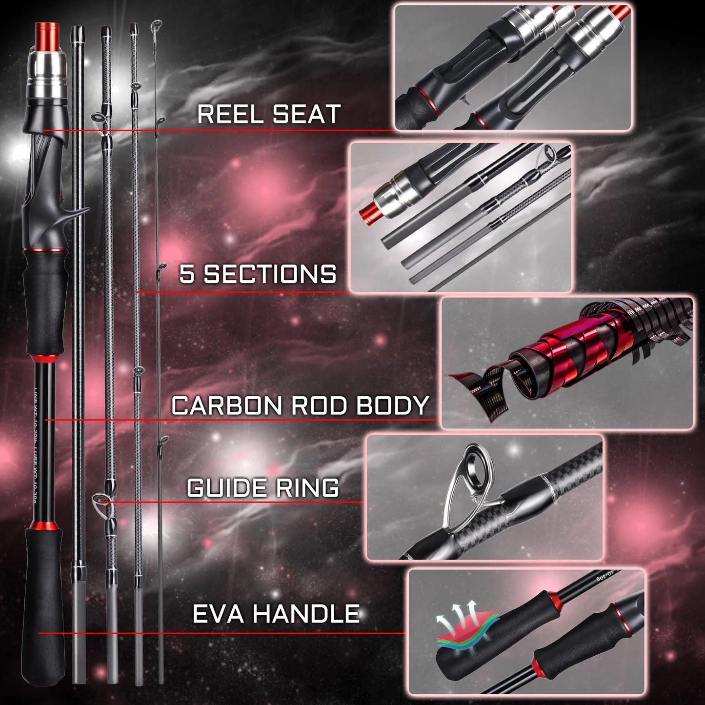 Lure Fishing Rod Carbon Fiber Spinning Casting Travel Fishing Pole Pesca