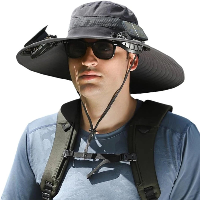 Wide Brim Solar Fan Outdoor Fishing Hat,Solar Fan Hat Upf50+ Fan Hat