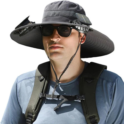 Wide Brim Solar Fan Outdoor Fishing Hat,Solar Fan Hat Upf50+ Fan Hat