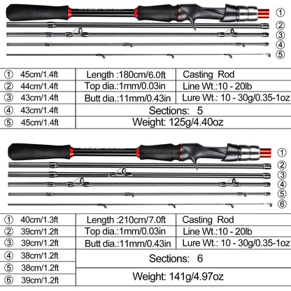 Lure Fishing Rod Carbon Fiber Spinning Casting Travel Fishing Pole Pesca