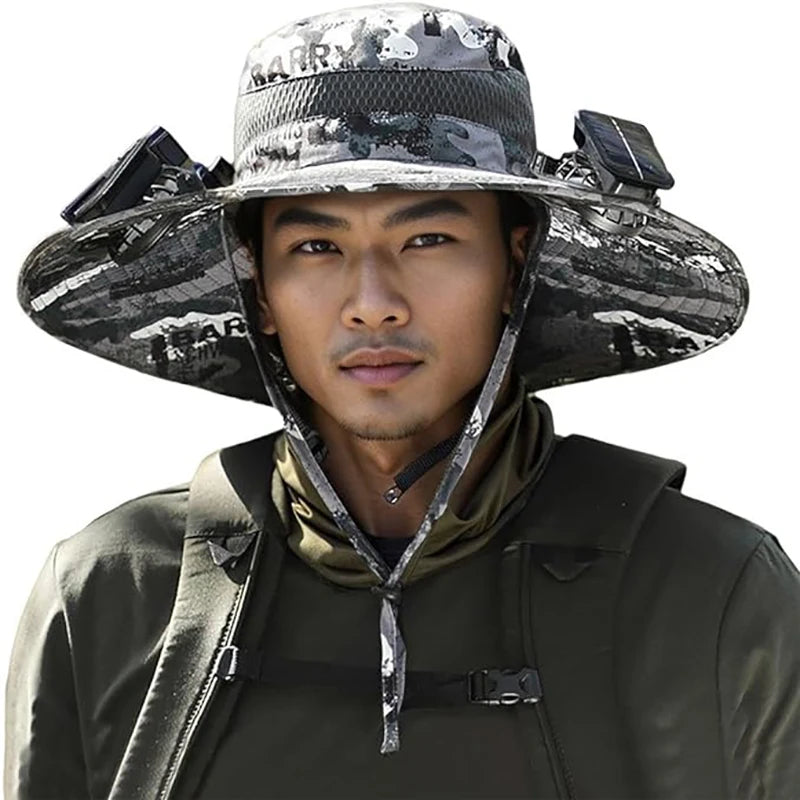 Wide Brim Solar Fan Outdoor Fishing Hat,Solar Fan Hat Upf50+ Fan Hat