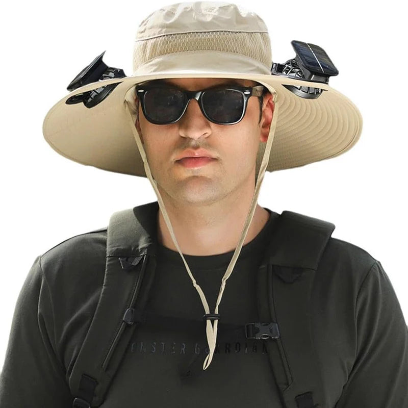 Wide Brim Solar Fan Outdoor Fishing Hat,Solar Fan Hat Upf50+ Fan Hat