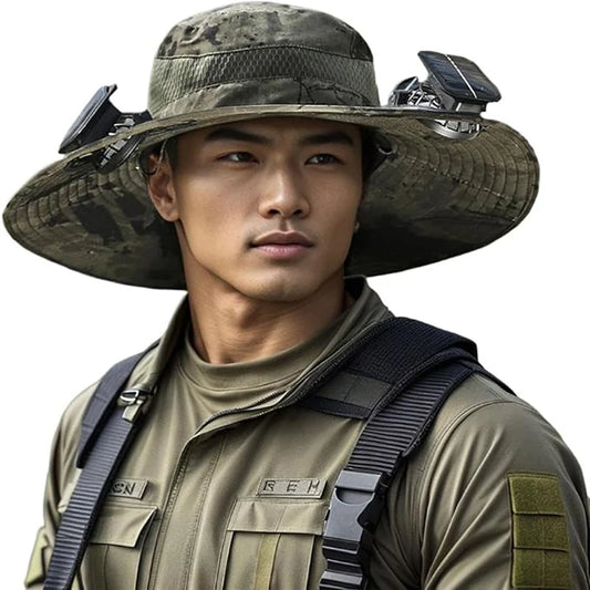 Wide Brim Solar Fan Outdoor Fishing Hat,Solar Fan Hat Upf50+ Fan Hat