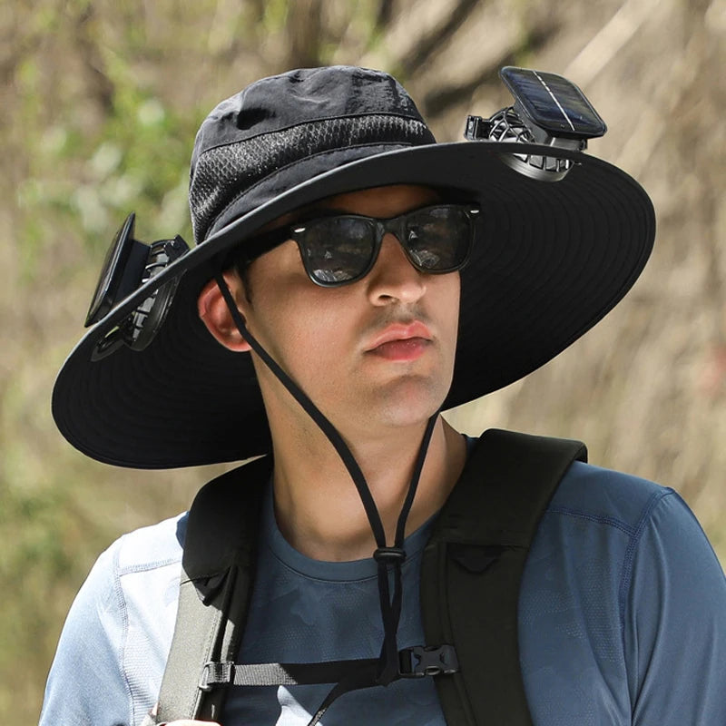 Wide Brim Solar Fan Outdoor Fishing Hat,Solar Fan Hat Upf50+ Fan Hat