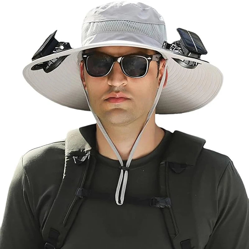Wide Brim Solar Fan Outdoor Fishing Hat,Solar Fan Hat Upf50+ Fan Hat