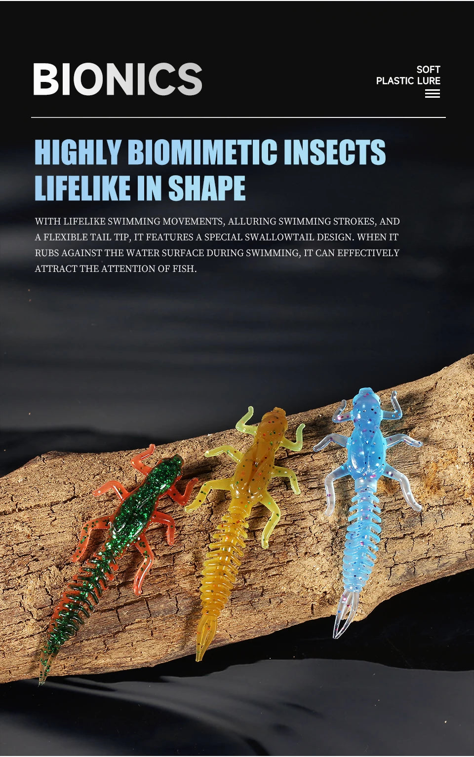 Soft Lures  Soft Plastic Lures Larva  6cm/5cm Floating Freshwater Swimbaits Silicone Soft Bait Worm For Fishing