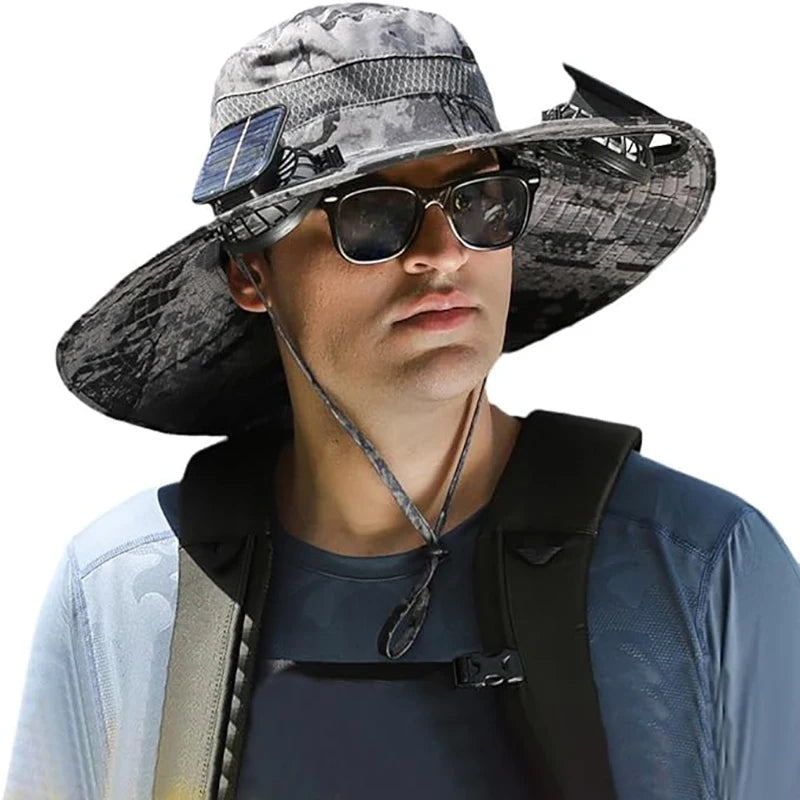Wide Brim Solar Fan Outdoor Fishing Hat,Solar Fan Hat Upf50+ Fan Hat