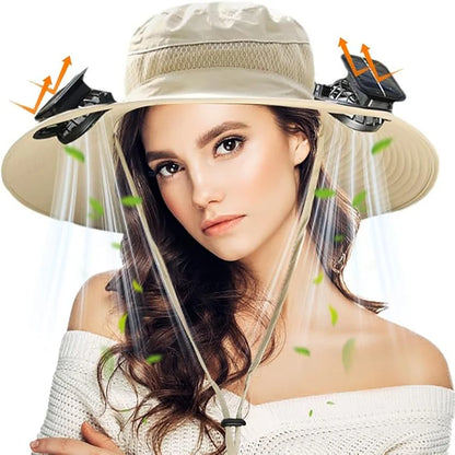 Wide Brim Solar Fan Outdoor Fishing Hat,Solar Fan Hat Upf50+ Fan Hat