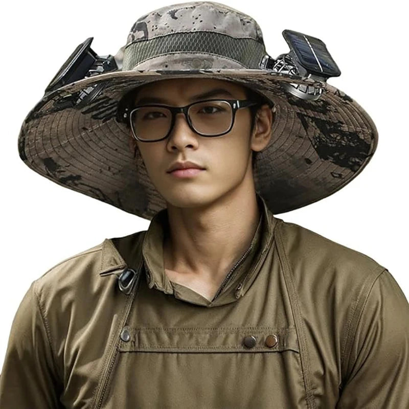 Wide Brim Solar Fan Outdoor Fishing Hat,Solar Fan Hat Upf50+ Fan Hat
